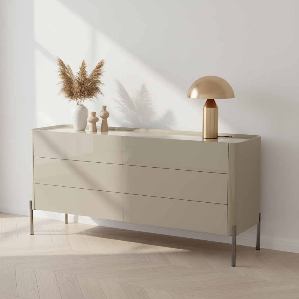Modern Minimalist E1 MDF Storage Cabinet With Carbon Steel High Legs 5/6-Drawer For Bedroom & Living Room Organization Lumendat