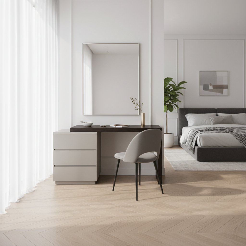 Modern Minimalist E1 MDF Makeup Vanity With 3/6-Drawer Storage Cabinet For Bedroom Lumendat