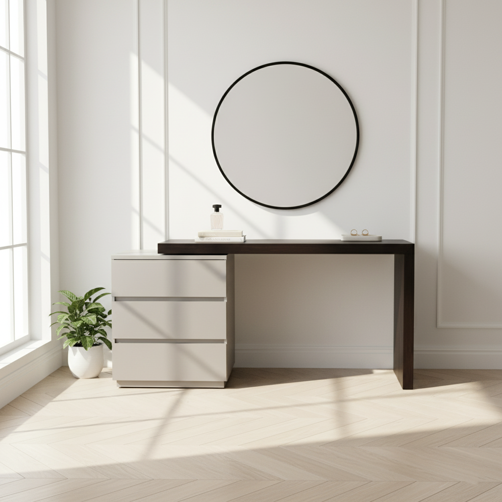 Modern Minimalist E1 MDF Makeup Vanity With 3/6-Drawer Storage Cabinet For Bedroom Lumendat