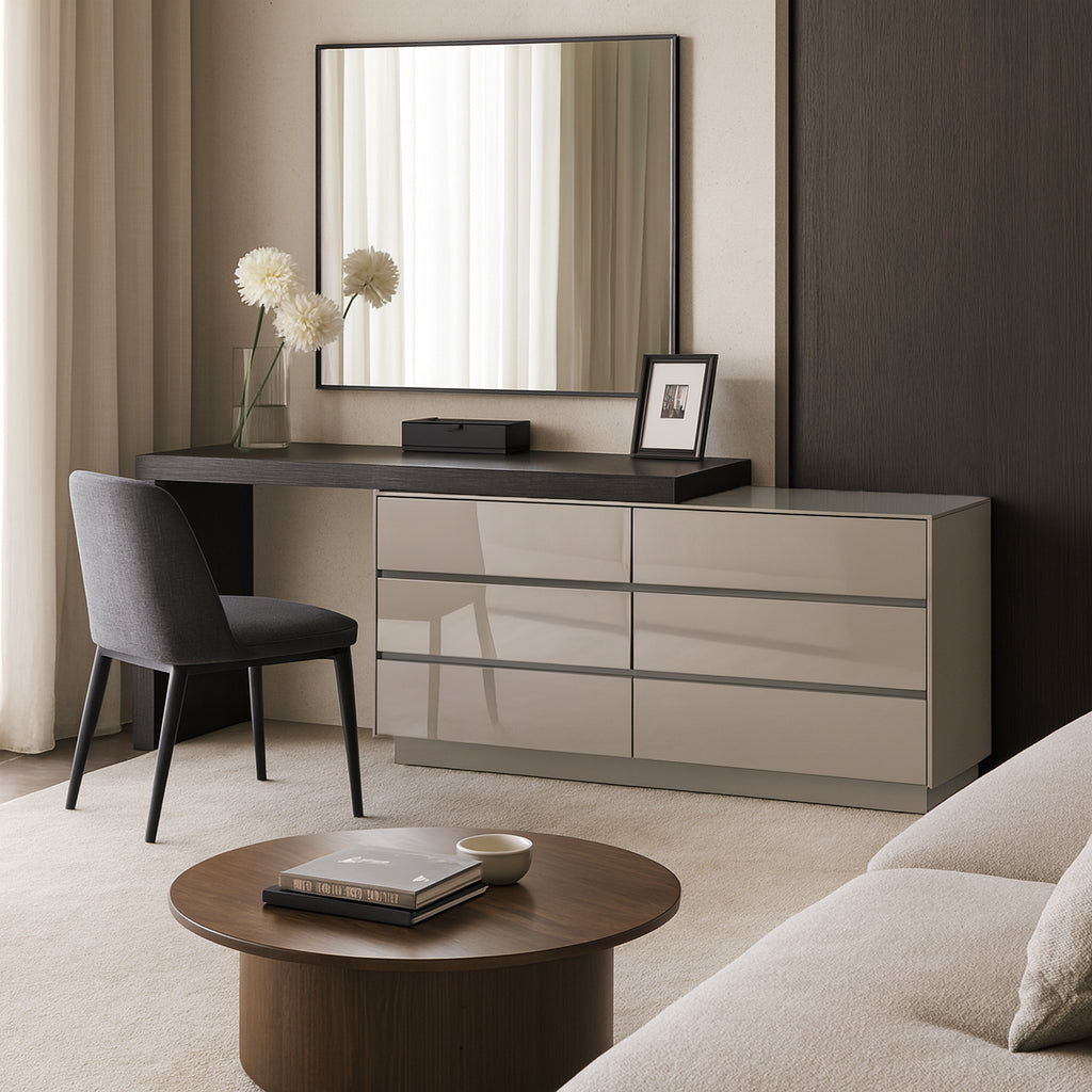 Modern Minimalist E1 MDF Makeup Vanity With 3/6-Drawer Storage Cabinet For Bedroom Lumendat