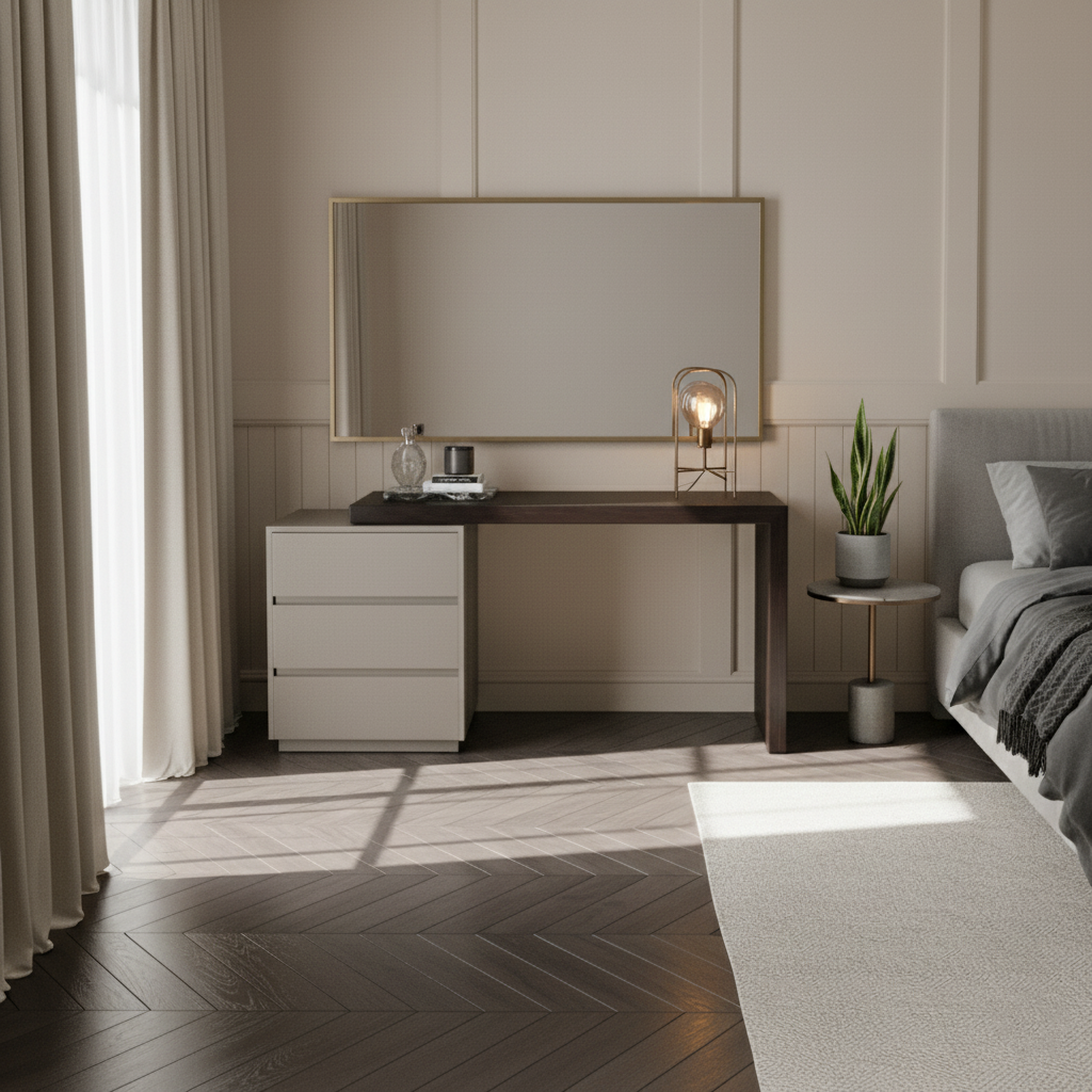 Modern Minimalist E1 MDF Makeup Vanity With 3/6-Drawer Storage Cabinet For Bedroom Lumendat