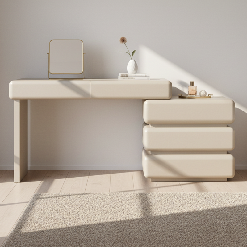 Modern Minimalist Khaki Makeup Vanity With 5/8-Drawer Chest - Solid Wood Plywood Dresser & Makeup Desk For Bedroom Lumendat