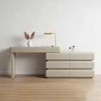 Modern Minimalist Khaki Makeup Vanity With 5/8-Drawer Chest - Solid Wood Plywood Dresser & Makeup Desk For Bedroom Lumendat