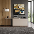 Modern Minimalist Khaki Makeup Vanity With Acrylic Legs & 6-Drawer Storage Cabinet - E1 MDF Makeup Desk For Bedroom Lumendat