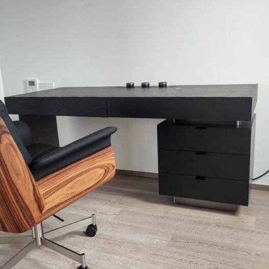 Modern Minimalist Oak Wood Rectangular Desk With Wireless Charging & 5 Drawers For Bedroom & Home Office Lumendat