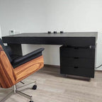 Modern Minimalist Oak Wood Rectangular Desk With Wireless Charging & 5 Drawers For Bedroom & Home Office Lumendat