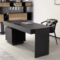 Modern Minimalist Oak Wood Rectangular Desk With Wireless Charging & 5 Drawers For Bedroom & Home Office Lumendat