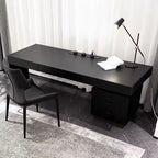 Modern Minimalist Oak Wood Rectangular Desk With Wireless Charging & 5 Drawers For Bedroom & Home Office Lumendat