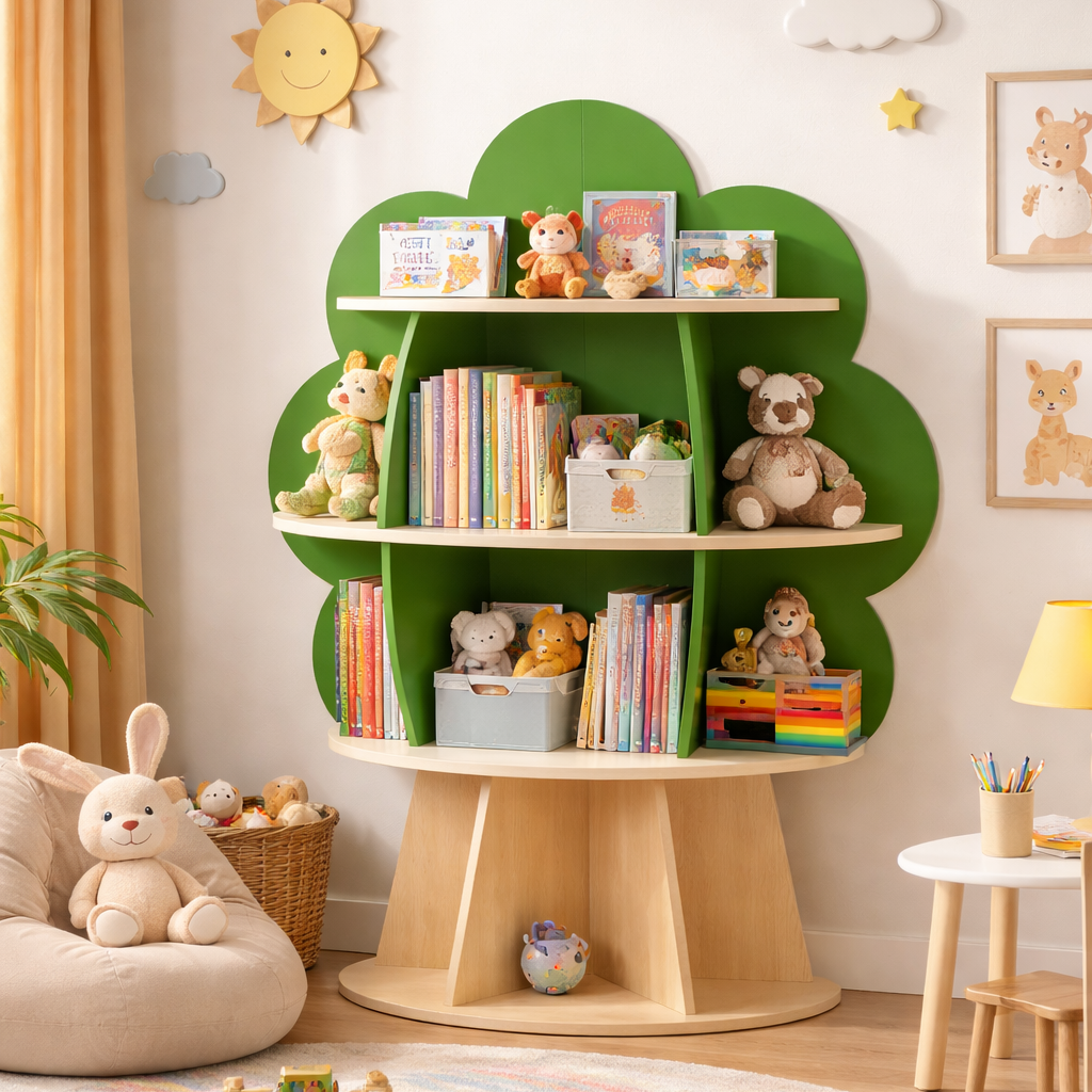 Lumendat Contemporary Creative Solid Wood Plywood Tree-Shaped Kids Storage Shelf 4-Tier 10-Cubby For Bedroom & Living Room Lumendat