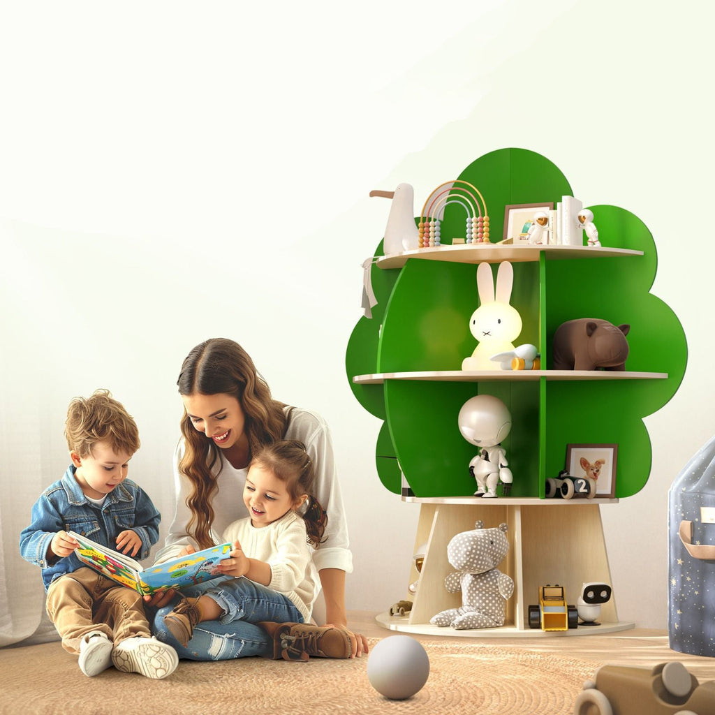 Lumendat Contemporary Creative Solid Wood Plywood Tree-Shaped Kids Storage Shelf 4-Tier 10-Cubby For Bedroom & Living Room Lumendat