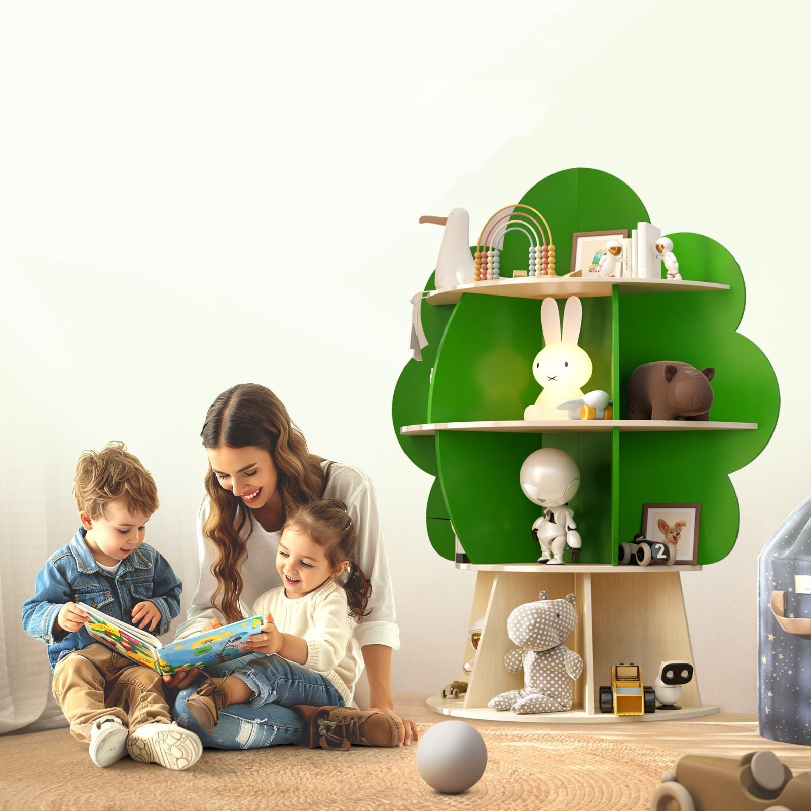 Lumendat Contemporary Creative Solid Wood Plywood Tree-Shaped Kids Storage Shelf 4-Tier 10-Cubby For Bedroom & Living Room Lumendat