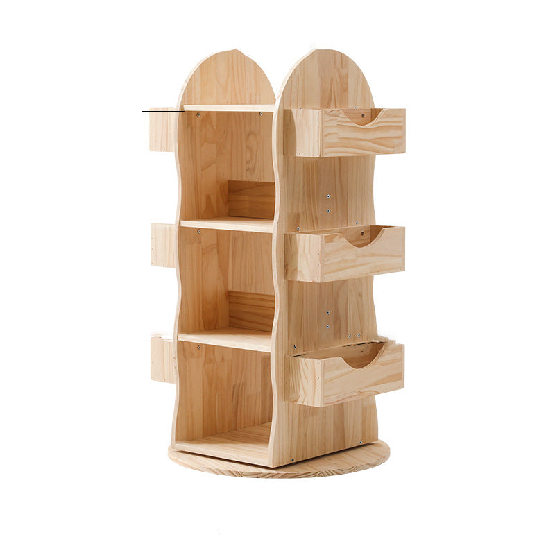 Lumendat Modern Minimalist Solid Wood Rounded Corner Kids Swivel Bookshelf With 4-Tier For Home Office And Living Room Lumendat