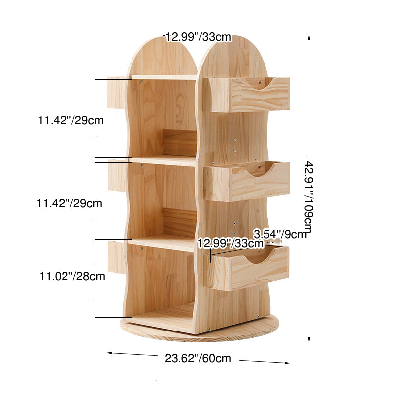 Lumendat Modern Minimalist Solid Wood Rounded Corner Kids Swivel Bookshelf With 4-Tier For Home Office And Living Room Lumendat