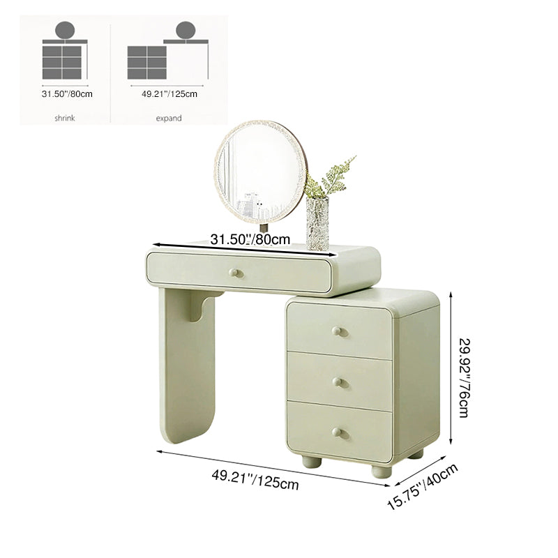 Cream Style Vanity Desk With Expandable Drawer Cabinet - Modern Minimalist MDF Particle Board Bedroom Makeup Vanity With 4 Drawers Lumendat