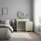 Cream Style Vanity Desk With Expandable Drawer Cabinet - Modern Minimalist MDF Particle Board Bedroom Makeup Vanity With 4 Drawers Lumendat