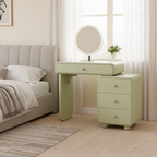 Cream Style Vanity Desk With Expandable Drawer Cabinet - Modern Minimalist MDF Particle Board Bedroom Makeup Vanity With 4 Drawers Lumendat
