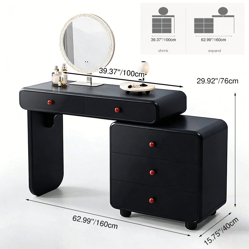 Modern Minimalist Vanity Desk With Expandable Drawer Cabinet - MDF & Solid Particle Board Makeup Vanity With 5 Drawer For Bedroom Lumendat