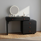 Modern Minimalist Vanity Desk With Expandable Drawer Cabinet - MDF & Solid Particle Board Makeup Vanity With 5 Drawer For Bedroom Lumendat