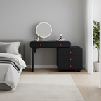 Modern Minimalist Vanity Desk With Expandable Drawer Cabinet - MDF & Solid Particle Board Makeup Vanity With 5 Drawer For Bedroom Lumendat