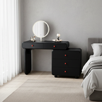 Modern Minimalist Vanity Desk With Expandable Drawer Cabinet - MDF & Solid Particle Board Makeup Vanity With 5 Drawer For Bedroom Lumendat