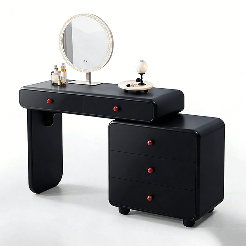 Modern Minimalist Vanity Desk With Expandable Drawer Cabinet - MDF & Solid Particle Board Makeup Vanity With 5 Drawer For Bedroom Lumendat