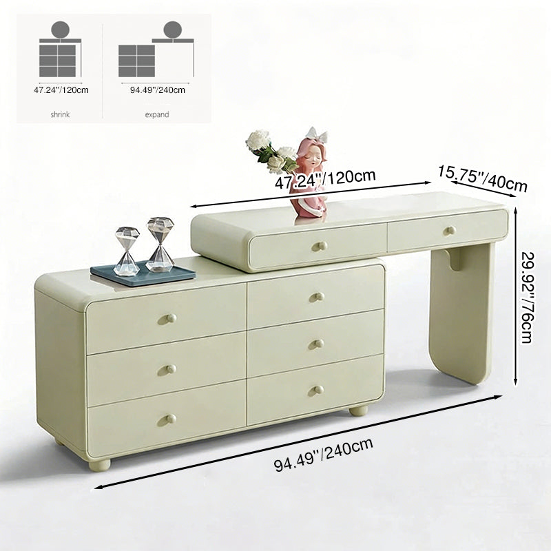 Expandable Modern Vanity Desk With 8 Drawers - MDF & Solid Particle Board Minimalist Makeup Vanity With Storage For Bedroom Lumendat