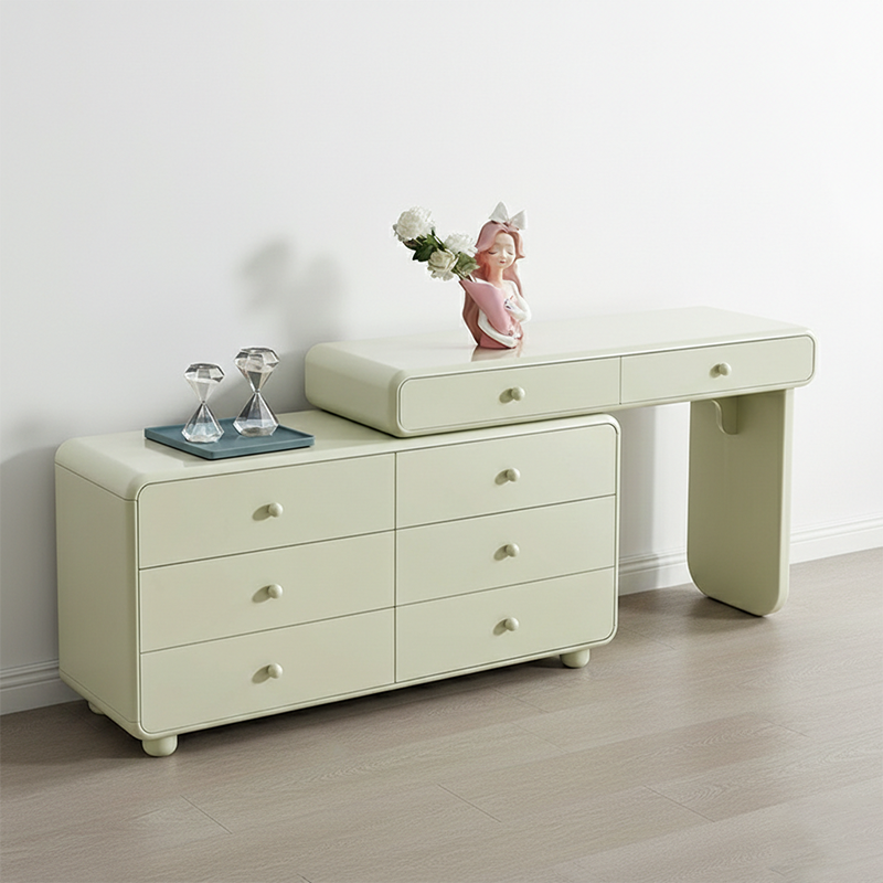 Expandable Modern Vanity Desk With 8 Drawers - MDF & Solid Particle Board Minimalist Makeup Vanity With Storage For Bedroom Lumendat