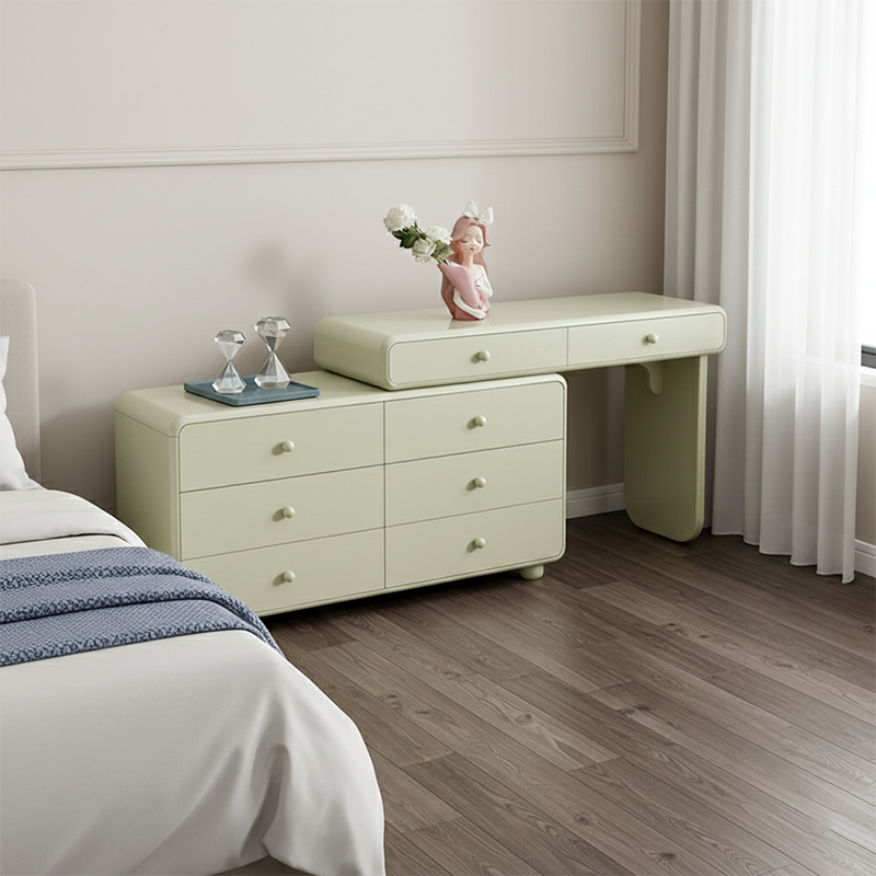 Expandable Modern Vanity Desk With 8 Drawers - MDF & Solid Particle Board Minimalist Makeup Vanity With Storage For Bedroom Lumendat