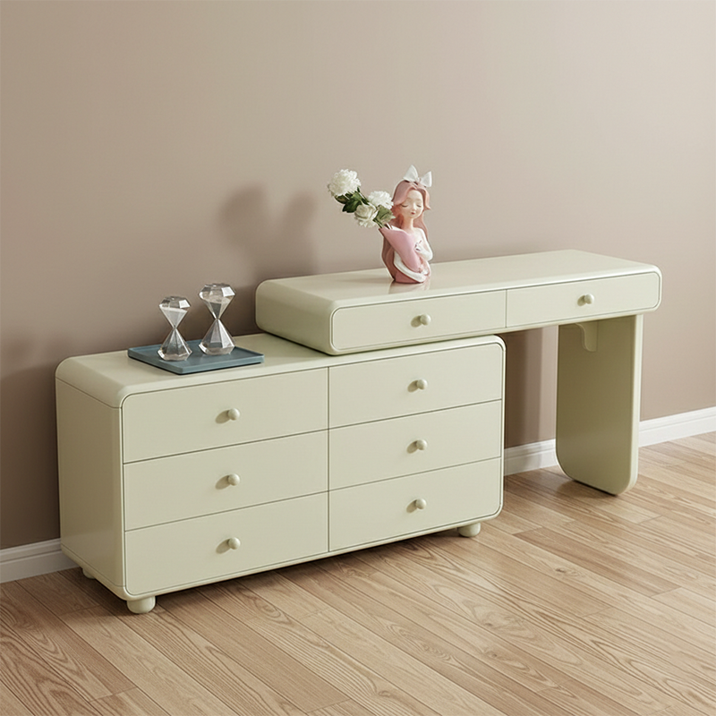 Expandable Modern Vanity Desk With 8 Drawers - MDF & Solid Particle Board Minimalist Makeup Vanity With Storage For Bedroom Lumendat