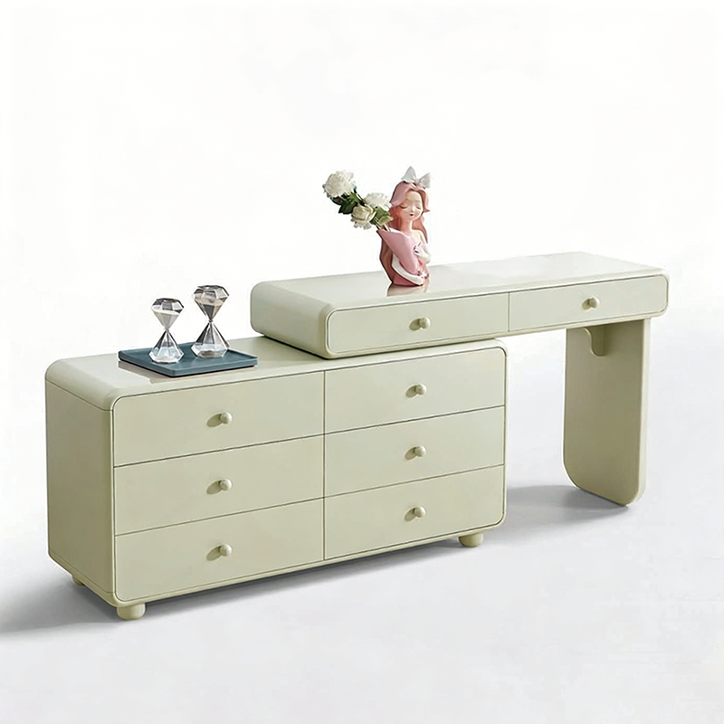 Expandable Modern Vanity Desk With 8 Drawers - MDF & Solid Particle Board Minimalist Makeup Vanity With Storage For Bedroom Lumendat