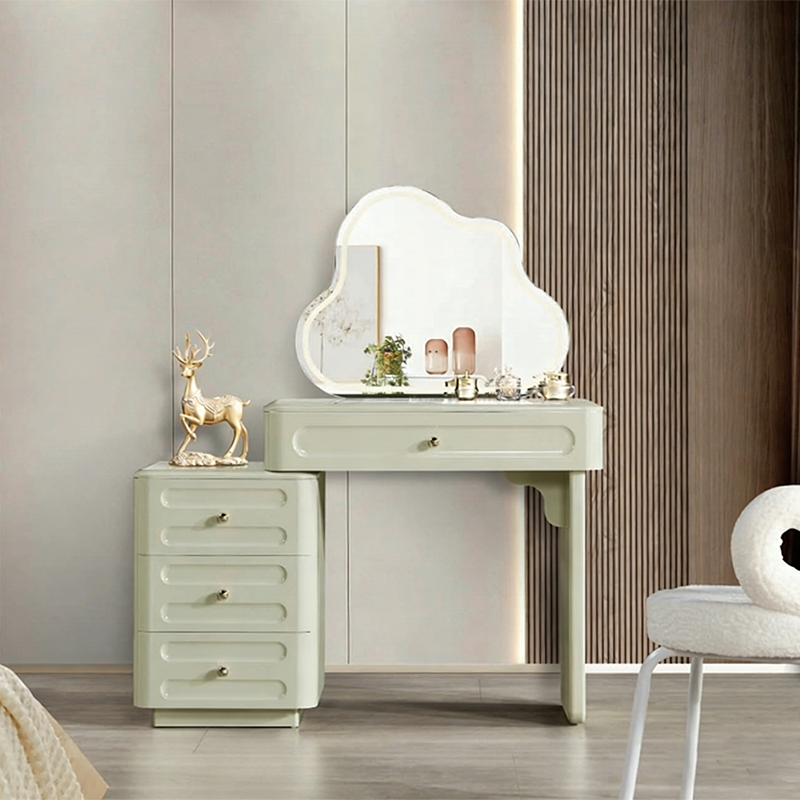 Expandable Modern Vanity Desk With 3-Drawer Cabinet - MDF & Solid Particle Board Minimalist Makeup Vanity With Storage For Bedroom Lumendat