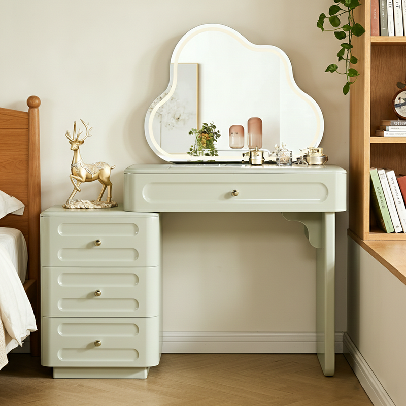Expandable Modern Vanity Desk With 3-Drawer Cabinet - MDF & Solid Particle Board Minimalist Makeup Vanity With Storage For Bedroom Lumendat