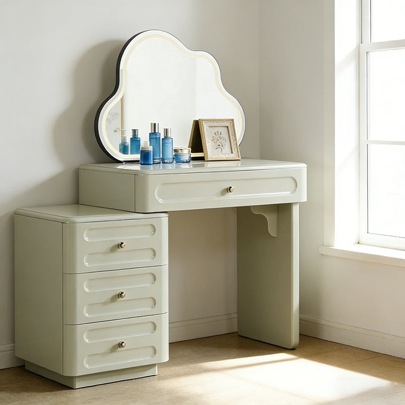 Expandable Modern Vanity Desk With 3-Drawer Cabinet - MDF & Solid Particle Board Minimalist Makeup Vanity With Storage For Bedroom Lumendat