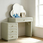 Expandable Modern Vanity Desk With 3-Drawer Cabinet - MDF & Solid Particle Board Minimalist Makeup Vanity With Storage For Bedroom Lumendat
