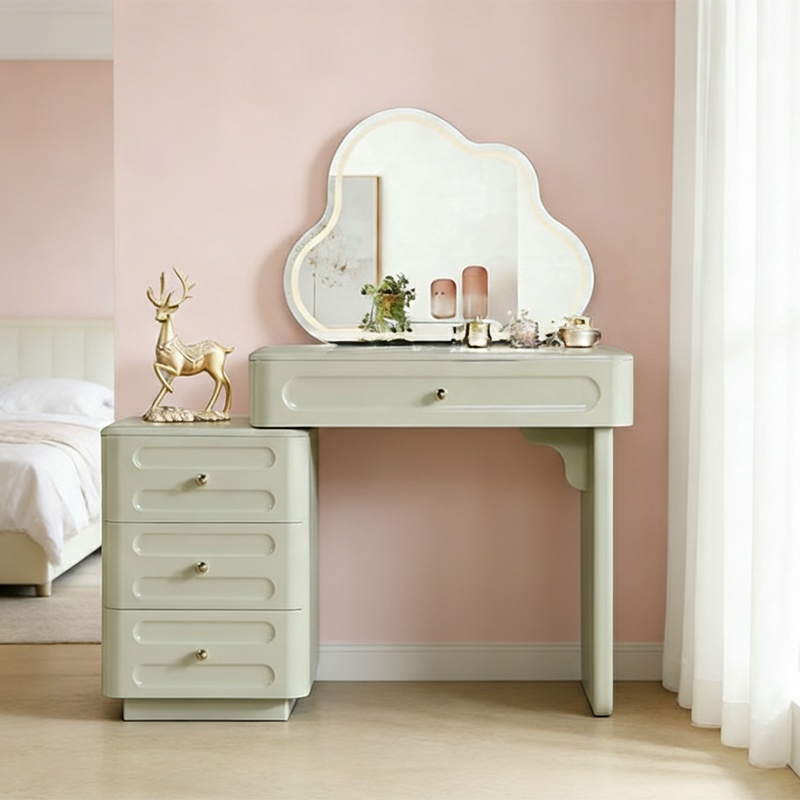 Expandable Modern Vanity Desk With 3-Drawer Cabinet - MDF & Solid Particle Board Minimalist Makeup Vanity With Storage For Bedroom Lumendat