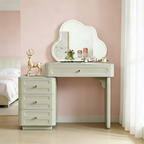 Expandable Modern Vanity Desk With 3-Drawer Cabinet - MDF & Solid Particle Board Minimalist Makeup Vanity With Storage For Bedroom Lumendat