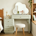 Expandable Modern Vanity Desk With 3-Drawer Cabinet - MDF & Solid Particle Board Minimalist Makeup Vanity With Storage For Bedroom Lumendat