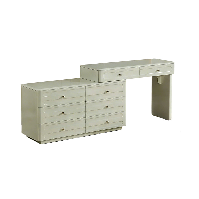 Space-Saving Expandable Dressing Table With Storage - Modern Minimalist MDF & Solid Particle Board Makeup Vanity With 8 Drawers For Bedroom Lumendat