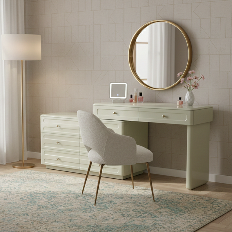 Space-Saving Expandable Dressing Table With Storage - Modern Minimalist MDF & Solid Particle Board Makeup Vanity With 8 Drawers For Bedroom Lumendat