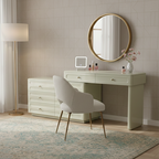 Space-Saving Expandable Dressing Table With Storage - Modern Minimalist MDF & Solid Particle Board Makeup Vanity With 8 Drawers For Bedroom Lumendat