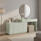 Space-Saving Expandable Dressing Table With Storage - Modern Minimalist MDF & Solid Particle Board Makeup Vanity With 8 Drawers For Bedroom Lumendat