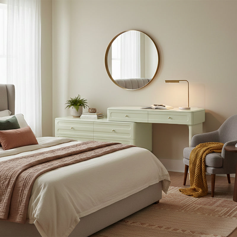 Space-Saving Expandable Dressing Table With Storage - Modern Minimalist MDF & Solid Particle Board Makeup Vanity With 8 Drawers For Bedroom Lumendat