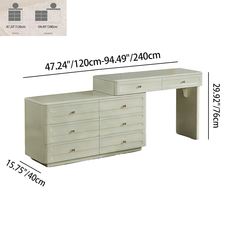 Space-Saving Expandable Dressing Table With Storage - Modern Minimalist MDF & Solid Particle Board Makeup Vanity With 8 Drawers For Bedroom Lumendat