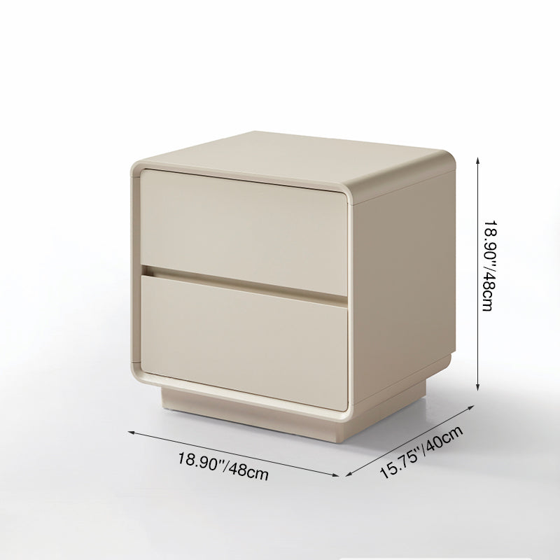 Modern Minimalist MDF Cream White Nightstand 2-Drawer - Rounded Edge Bedside Storage Cabinet With Hidden Handle For Bedroom Lumendat