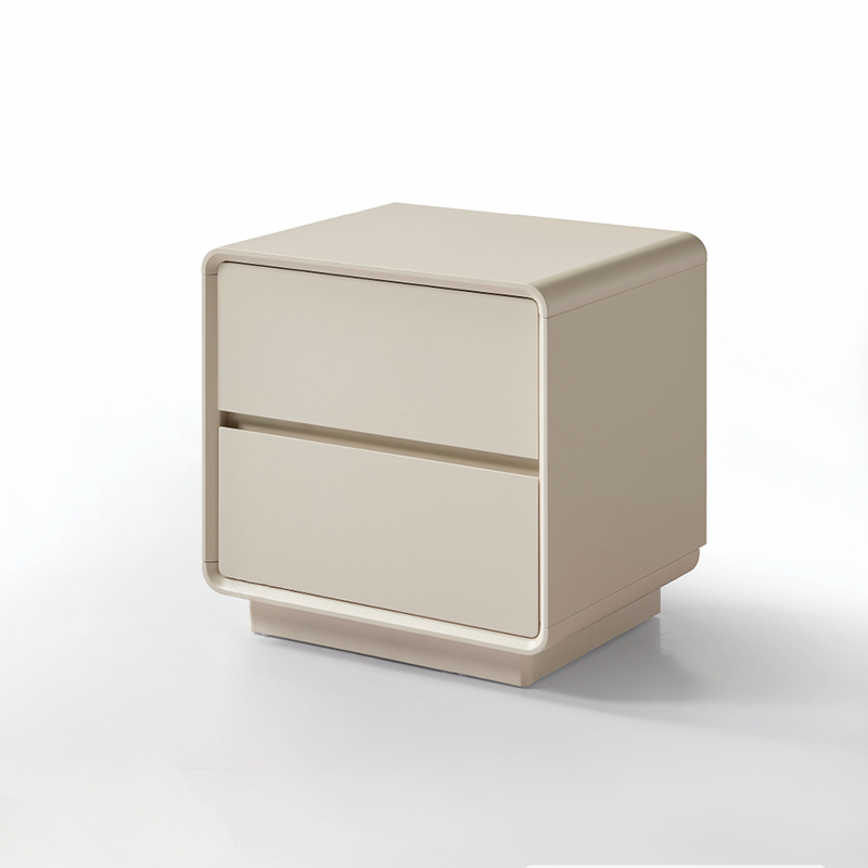 Modern Minimalist MDF Cream White Nightstand 2-Drawer - Rounded Edge Bedside Storage Cabinet With Hidden Handle For Bedroom Lumendat