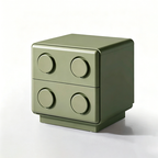 Contemporary Creative MDF Nightstand - Block-Inspired 2-Drawer Bedside Storage Cabinet With Rounded Edges & Built-in Knob Handles For Bedroom Lumendat