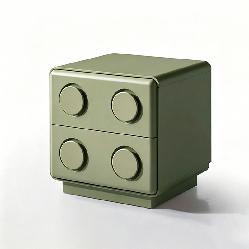 Contemporary Creative MDF Nightstand - Block-Inspired 2-Drawer Bedside Storage Cabinet With Rounded Edges & Built-in Knob Handles For Bedroom Lumendat