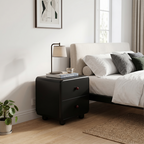 Modern Minimalist MDF Cream Style Nightstand With Dual Round Handles - 2 Drawers Bedside Table With Rounded Corners Storage Cabinet For Bedroom Lumendat