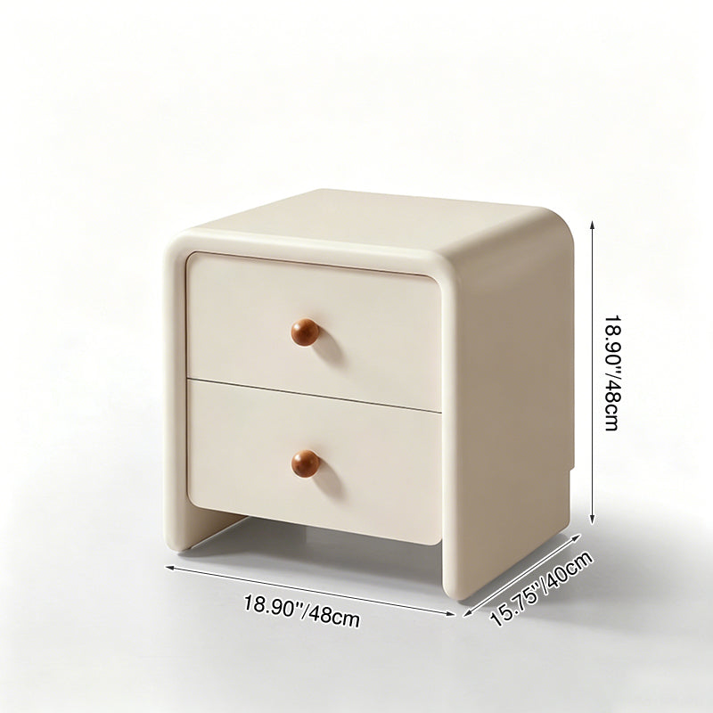 Modern Minimalist MDF Cream Nightstand - 2 Drawers Bedside Table With Rounded Corners & Open Base Storage Cabinet For Bedroom Lumendat