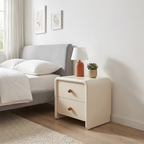 Modern Minimalist MDF Cream Nightstand - 2 Drawers Bedside Table With Rounded Corners & Open Base Storage Cabinet For Bedroom Lumendat